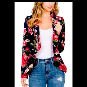 NWOT Navy & Pink Floral Blazer Jacket XL